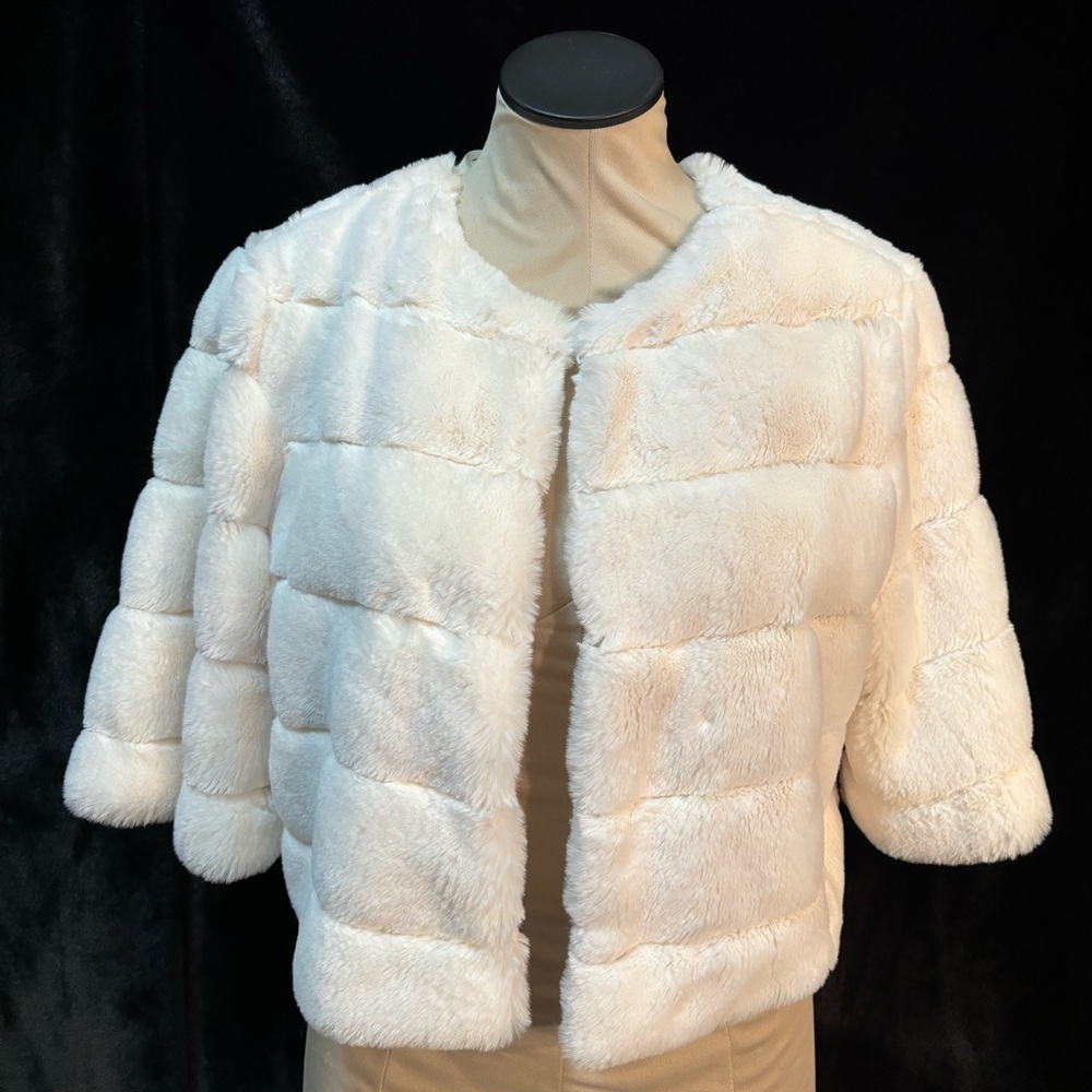 WHBM cream faux fur bolero size large